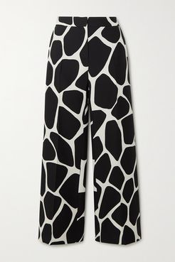 Printed Wool And Silk-blend Crepe Wide-leg Pants - Black