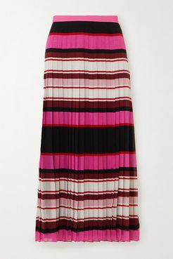 Pleated Striped Silk-georgette Midi Skirt - Pink