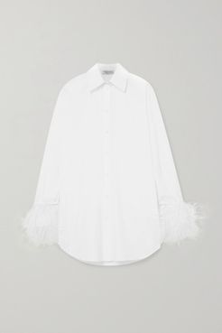 Feather-trimmed Cotton-poplin Shirt - White