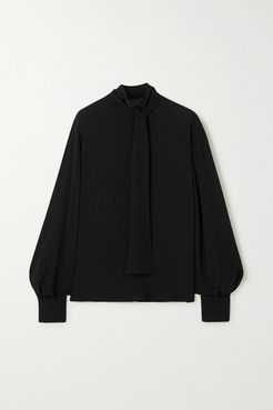 Tie-detailed Silk-crepe Blouse - Black