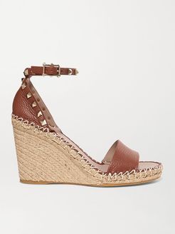 Garavani Rockstud 105 Textured-leather Espadrille Wedge Sandals - Tan