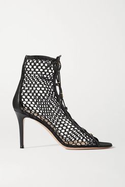 85 Lace-up Mesh And Leather Ankle Boots - Black