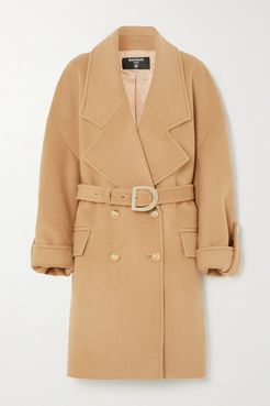 Button-embellished Double-breasted Wool And Cashmere-blend Coat - Neutral