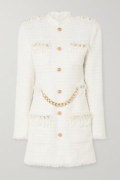 Chain And Sequin-embellished Tweed Mini Dress - White