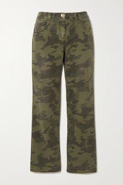 Camouflage-print High-rise Straight-leg Jeans - Army green