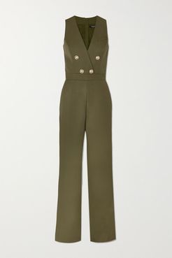 Buttoned-embellished Wool Jumpsuit - Army green