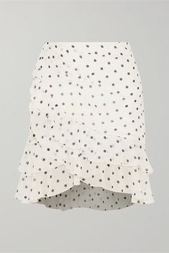 Ruffled Polka-dot Silk-georgette Mini Skirt - White