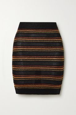 Striped Wool And Metallic Knitted Mini Skirt - Black