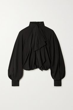 Pussy-bow Gathered Silk Blouse - Black