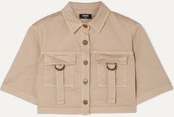 Cropped Cotton-blend Drill Shirt - Beige