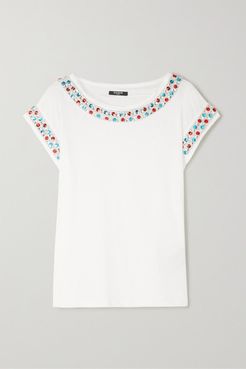 Crystal-embellished Cotton-jersey Top - White