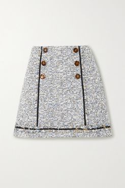 Alfie Button-embellished Frayed Cotton-blend Tweed Mini Skirt - Gray