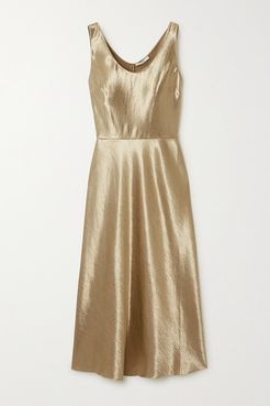 Hammered-satin Midi Dress - Gold