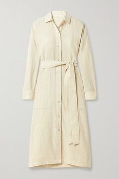 Belted Cotton-blend Shirt Dress - Off-white