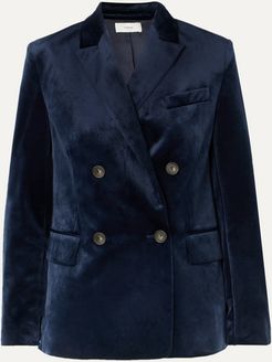 Double-breasted Velvet Blazer - Navy