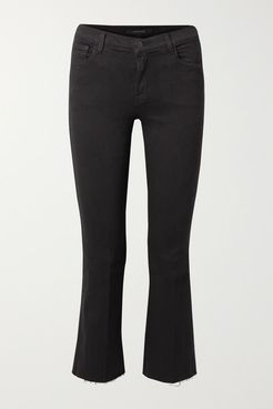 Selena Cropped Frayed Mid-rise Bootcut Jeans - Black