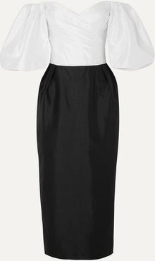 Off-the-shoulder Two-tone Silk-taffeta Midi Dress - Black