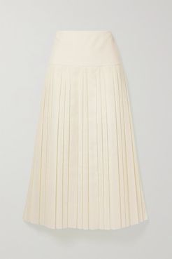 Magdita Pleated Crepe Midi Skirt - Ivory