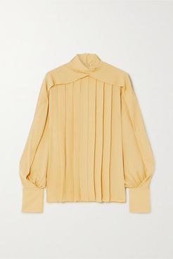 Gilia Pleated Silk Crepe De Chine Blouse - Yellow