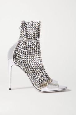 Galaxia Crystal-embellished Mesh And Metallic Watersnake Sandals - Silver