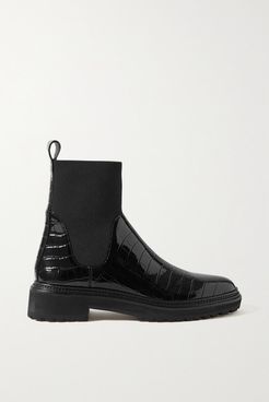 Bridget Croc-effect Patent-leather Chelsea Boots - Black