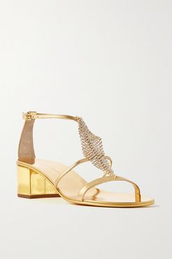 Crystal-embellished Metallic Leather Sandals - Gold