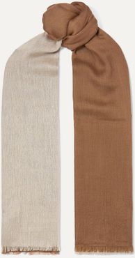 Aylit Fringed Color-block Cashmere And Silk-blend Scarf - Camel