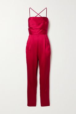Draped Silk-satin Jumpsuit - Red