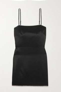 Crystal-embellished Silk-crepe Mini Dress - Black