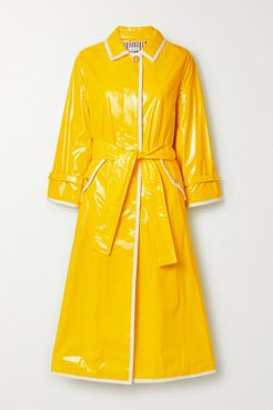 Belted Glossed-pu Trench Coat - Yellow