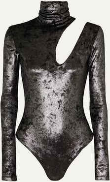 Houston Cutout Metallic Stretch-knit Turtleneck Thong Bodysuit - Black