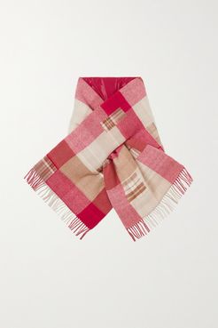 Net Sustain Fringed Padded Checked Wool And Cashmere-blend Scarf - Red