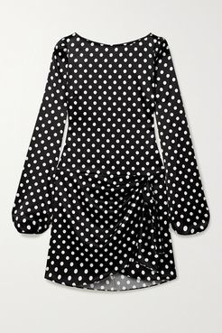 Leonie Wrap-effect Polka-dot Stretch-silk Satin Mini Dress - Black