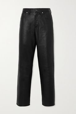 The Relaxed Straight Cropped Leather Pants - Black