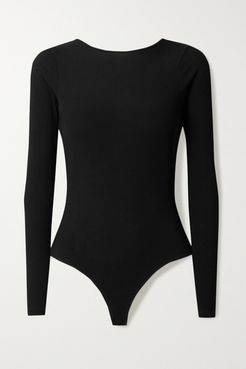 Net Sustain Open-back Ribbed Stretch-jersey Bodysuit - Black