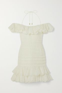 Super Eight Off-the-shoulder Ruffled Pleated Linen And Silk-blend Mini Dress - Ivory