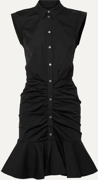 Bell Ruched Stretch-cotton Poplin Dress - Black