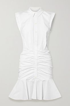 Bell Ruched Stretch-cotton Poplin Dress - White