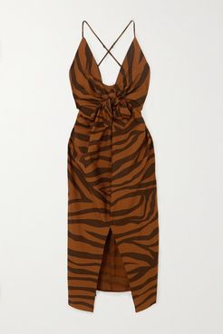 Net Sustain Lolita Knotted Tiger-print Organic Cotton Maxi Dress - Brown