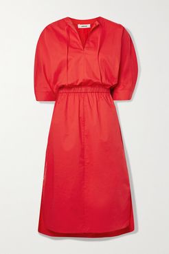 Stretch-cotton Poplin Midi Dress - Red