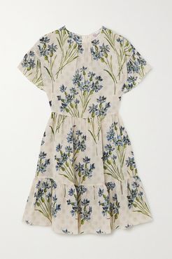 Tiered Floral-print Silk Crepe De Chine Mini Dress - Beige