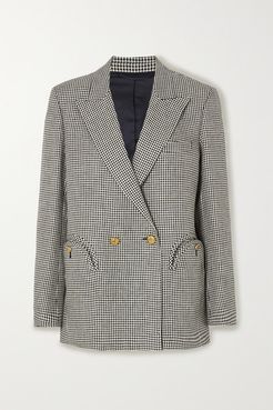 Everynight Double-breasted Houndstooth Linen Blazer - Gray