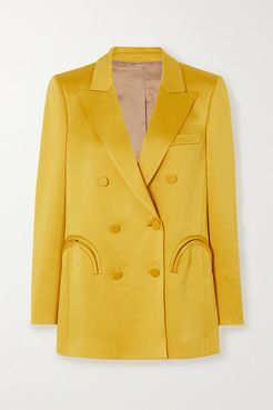 Everyday Double-breasted Satin Blazer - Mustard