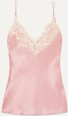 Maison Embroidered Lace-trimmed Silk-blend Satin Camisole - Pink