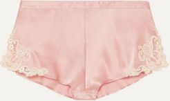 Maison Embroidered Lace-trimmed Silk-blend Satin Shorts - Pink