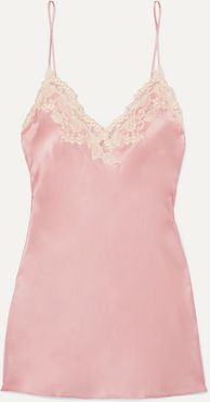 Maison Embroidered Lace-trimmed Silk-blend Satin Chemise - Pink