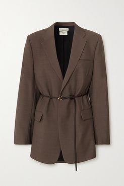 Oversized Belted Mélange Wool Blazer - Brown