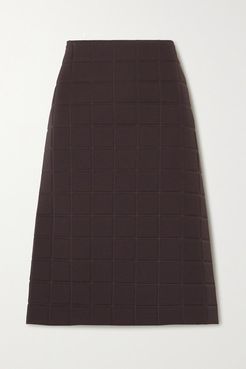Quilted Gabardine Midi Skirt - Brown