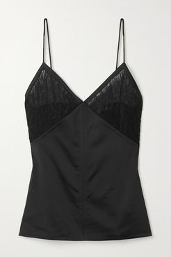 Stretch Lace-paneled Satin Camisole - Black