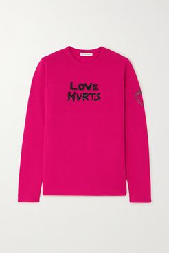 Love Hurts Studded Intarsia Wool-blend Sweater - Pink